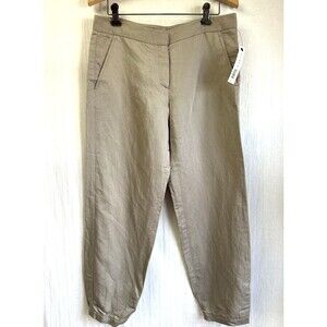 Theory Women's Olive Green Cropped Tapered Ankle Satin Pants Sz 8 $ 210